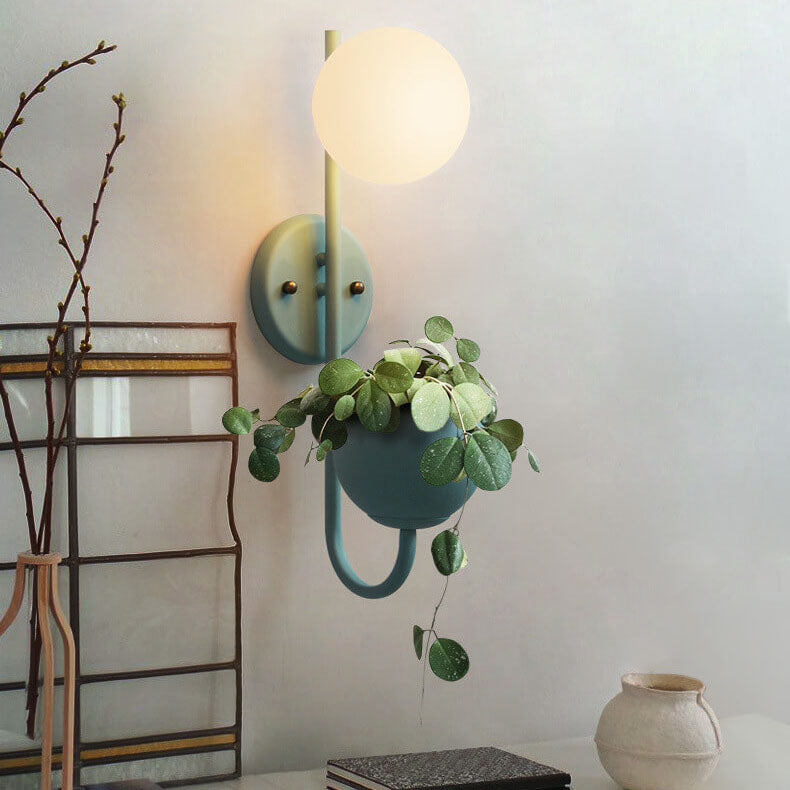 Kensielle Modern Iron Sphere Glass Wall Sconce with Planter Storage Design