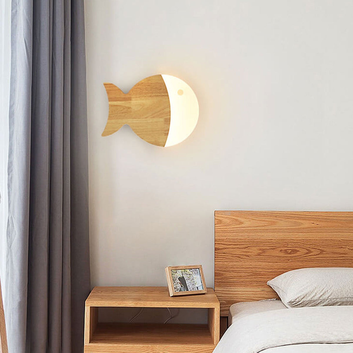 Yolandine Nordic Oak Acrylic Fish Wall Sconce for Bedside Reading and Study