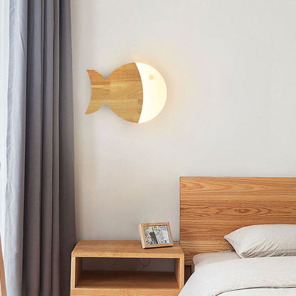 Yolandine Nordic Oak Acrylic Fish Wall Sconce for Bedside Reading and Study