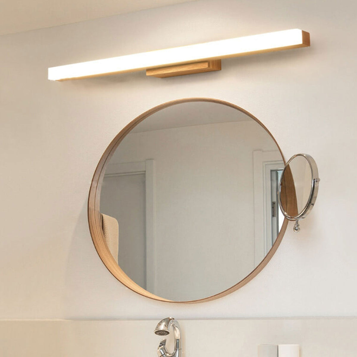Iridelle Minimalist Wood LED Vanity Strip Light with Dimmable Warm and White Glow
