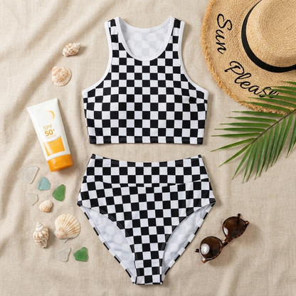 High Waist Checkerboard Bikini Set