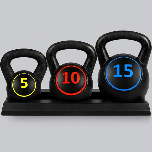 AxioZone Kettlebell Set — 5, 10 & 15 lb with Storage Rack