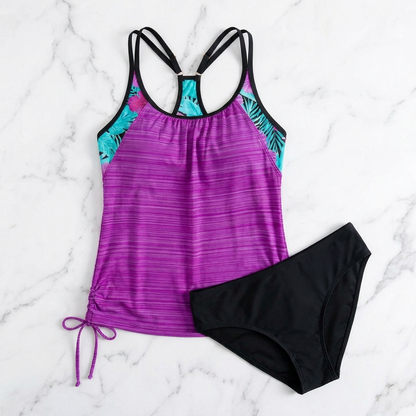 Solid Color Two-Piece Tankini Set