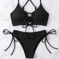 Color Block Lace-Up Bikini Set