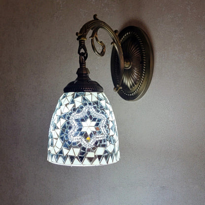 Jourdaine Tiffany-Style Iron Dome Wall Sconce with Stained Glass Shade for Bedroom