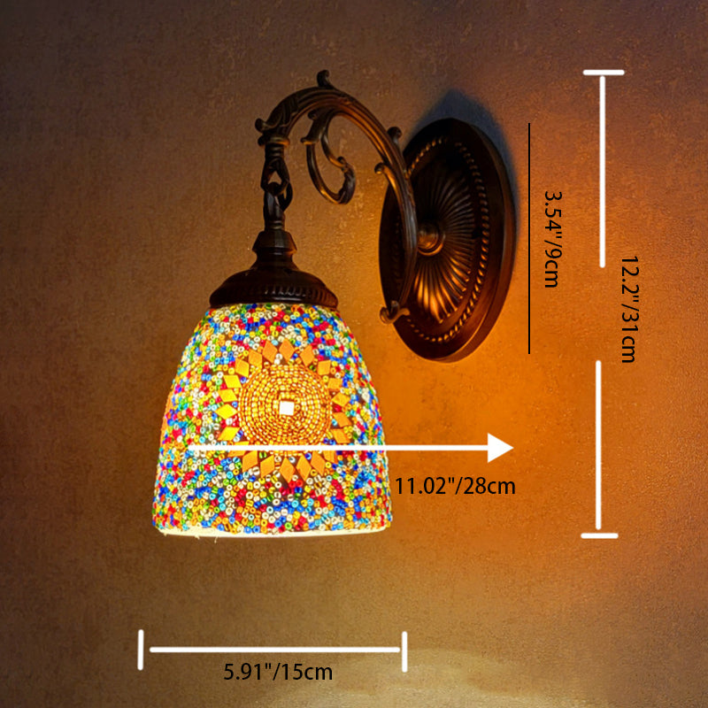 Jourdaine Tiffany-Style Iron Dome Wall Sconce with Stained Glass Shade for Bedroom