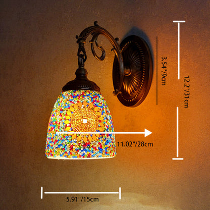 Jourdaine Tiffany-Style Iron Dome Wall Sconce with Stained Glass Shade for Bedroom