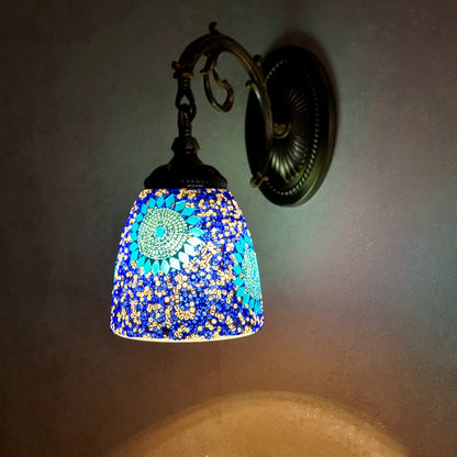 Jourdaine Tiffany-Style Iron Dome Wall Sconce with Stained Glass Shade for Bedroom