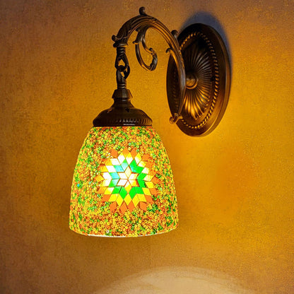 Jourdaine Tiffany-Style Iron Dome Wall Sconce with Stained Glass Shade for Bedroom