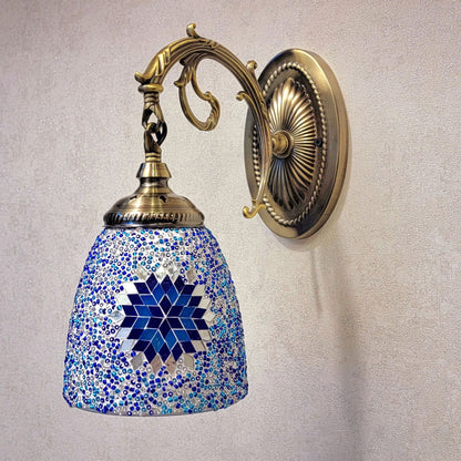 Jourdaine Tiffany-Style Iron Dome Wall Sconce with Stained Glass Shade for Bedroom
