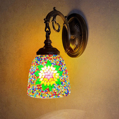 Jourdaine Tiffany-Style Iron Dome Wall Sconce with Stained Glass Shade for Bedroom