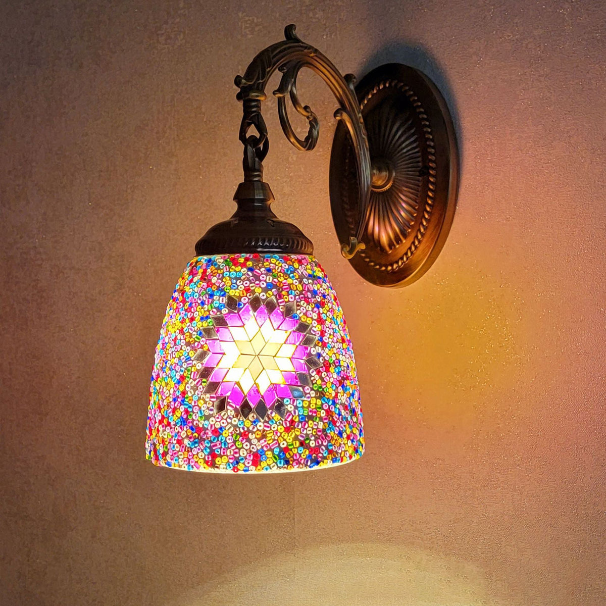 Jourdaine Tiffany-Style Iron Dome Wall Sconce with Stained Glass Shade for Bedroom