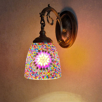 Jourdaine Tiffany-Style Iron Dome Wall Sconce with Stained Glass Shade for Bedroom