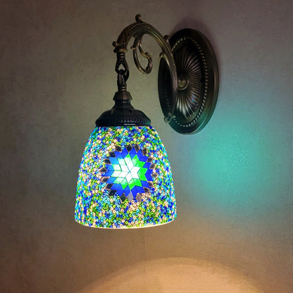 Jourdaine Tiffany-Style Iron Dome Wall Sconce with Stained Glass Shade for Bedroom
