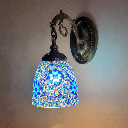 Jourdaine Tiffany-Style Iron Dome Wall Sconce with Stained Glass Shade for Bedroom