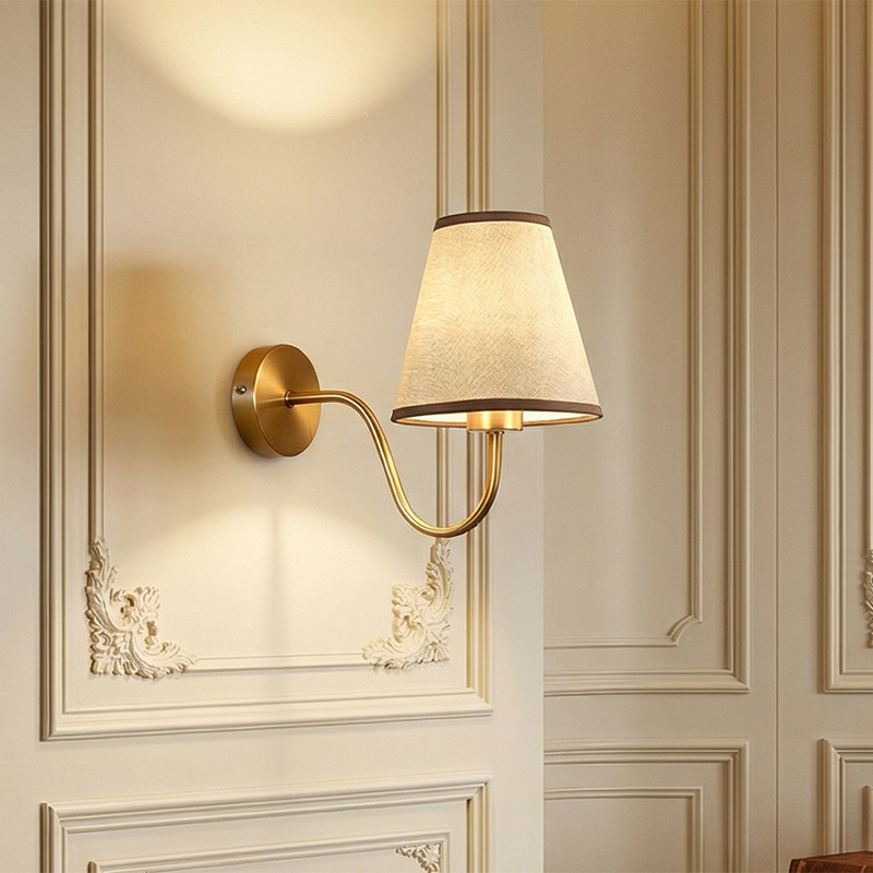 Perrelle Nordic Curved Iron LED Wall Sconce with Fabric Shade for Living Room and Bedroom