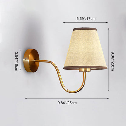 Perrelle Nordic Curved Iron LED Wall Sconce with Fabric Shade for Living Room and Bedroom