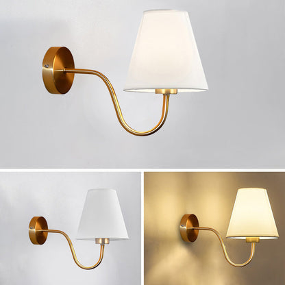 Perrelle Nordic Curved Iron LED Wall Sconce with Fabric Shade for Living Room and Bedroom