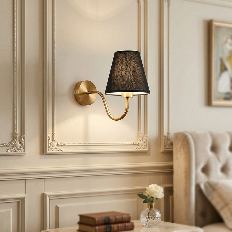 Perrelle Nordic Curved Iron LED Wall Sconce with Fabric Shade for Living Room and Bedroom