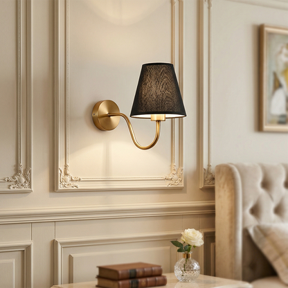 Perrelle Nordic Curved Iron LED Wall Sconce with Fabric Shade for Living Room and Bedroom