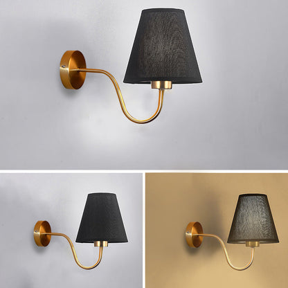 Perrelle Nordic Curved Iron LED Wall Sconce with Fabric Shade for Living Room and Bedroom