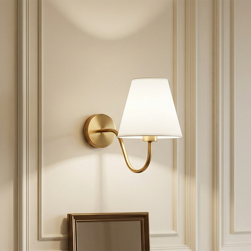 Perrelle Nordic Curved Iron LED Wall Sconce with Fabric Shade for Living Room and Bedroom