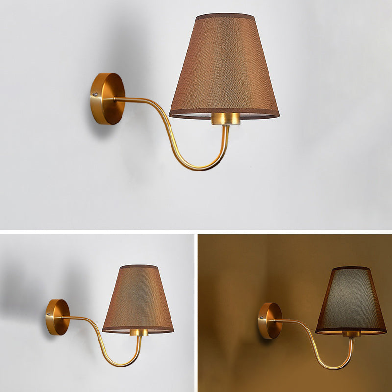 Perrelle Nordic Curved Iron LED Wall Sconce with Fabric Shade for Living Room and Bedroom