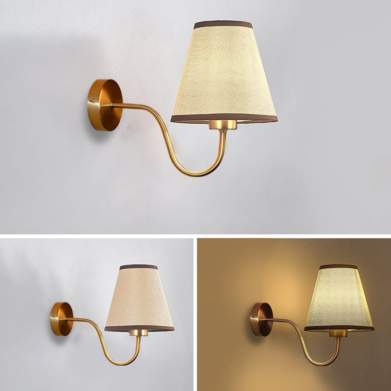 Perrelle Nordic Curved Iron LED Wall Sconce with Fabric Shade for Living Room and Bedroom