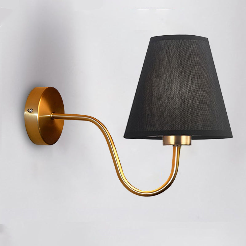 Perrelle Nordic Curved Iron LED Wall Sconce with Fabric Shade for Living Room and Bedroom