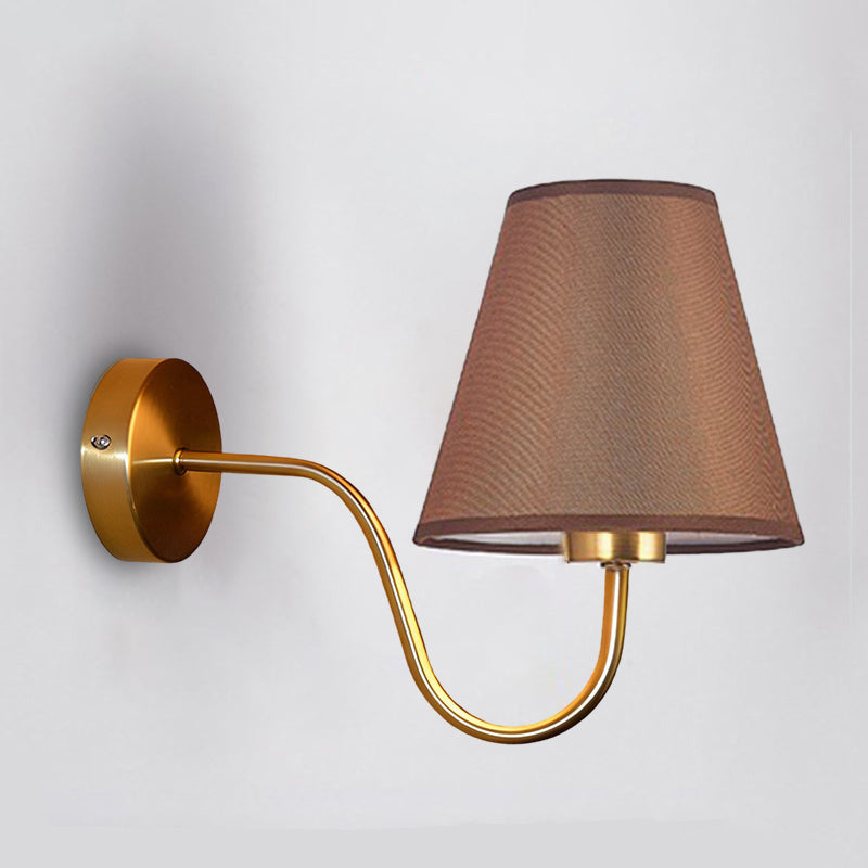 Perrelle Nordic Curved Iron LED Wall Sconce with Fabric Shade for Living Room and Bedroom