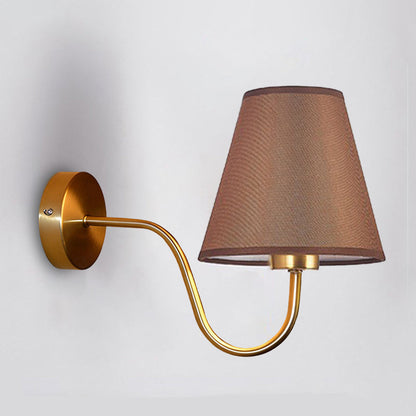 Perrelle Nordic Curved Iron LED Wall Sconce with Fabric Shade for Living Room and Bedroom