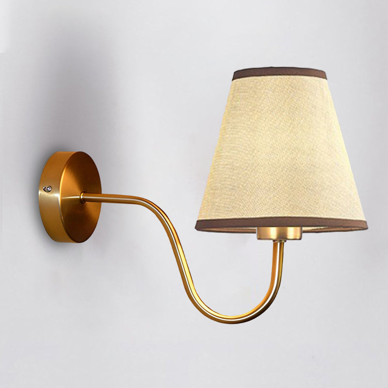 Perrelle Nordic Curved Iron LED Wall Sconce with Fabric Shade for Living Room and Bedroom