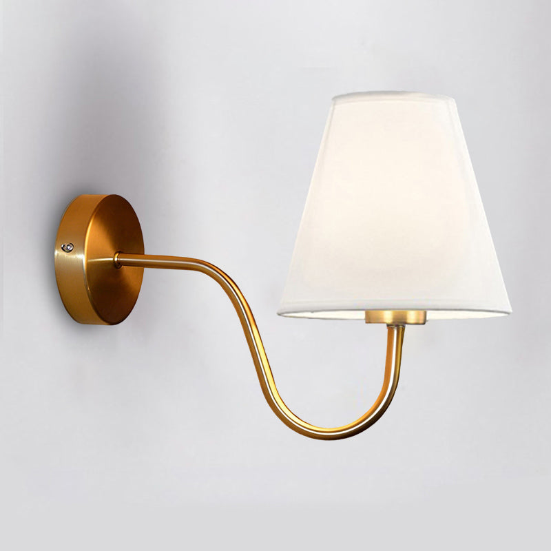 Perrelle Nordic Curved Iron LED Wall Sconce with Fabric Shade for Living Room and Bedroom