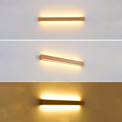 Ivorine Japanese Solid Wood LED Strip Wall Sconce for Hallway Accent Lighting