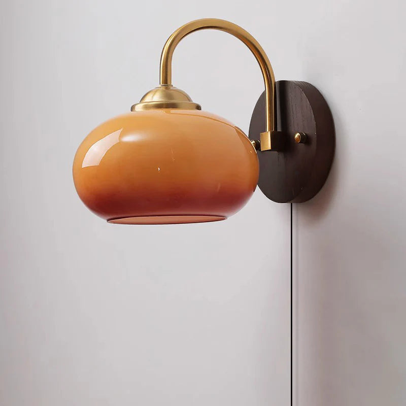 Celestienne Modern Ash Wood Glass Shade Wall Sconce for Bedroom Reading Nooks