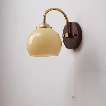 Celestienne Modern Ash Wood Glass Shade Wall Sconce for Bedroom Reading Nooks