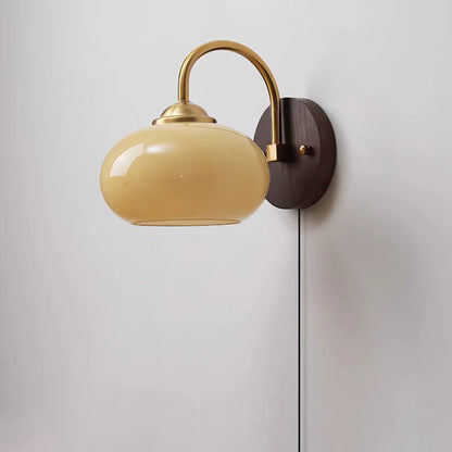 Celestienne Modern Ash Wood Glass Shade Wall Sconce for Bedroom Reading Nooks