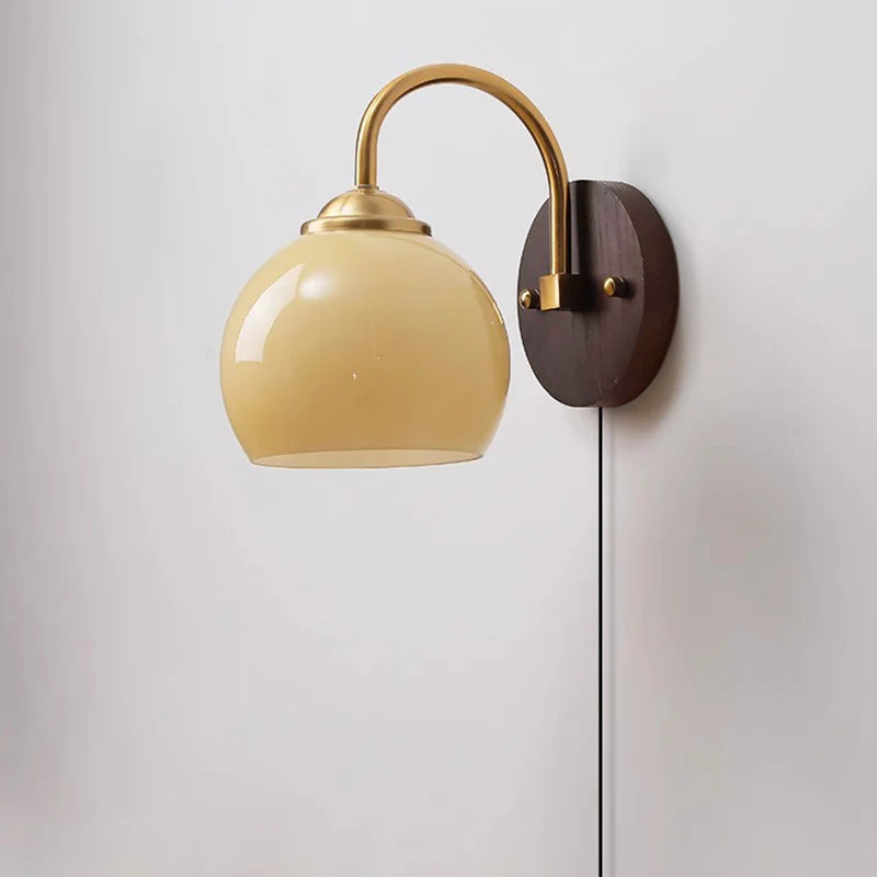 Celestienne Modern Ash Wood Glass Shade Wall Sconce for Bedroom Reading Nooks