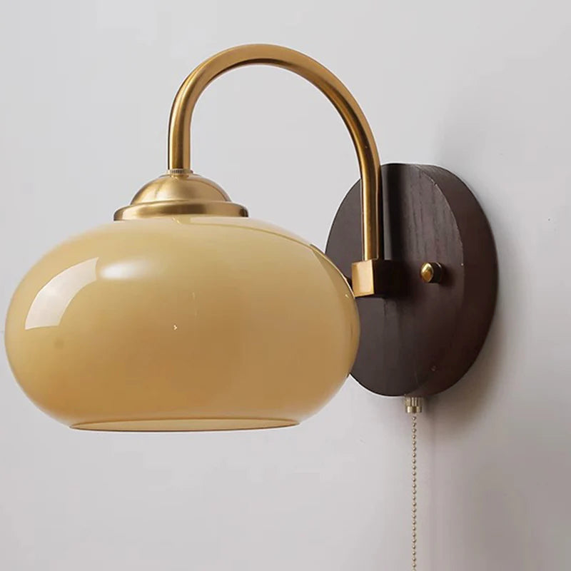 Celestienne Modern Ash Wood Glass Shade Wall Sconce for Bedroom Reading Nooks