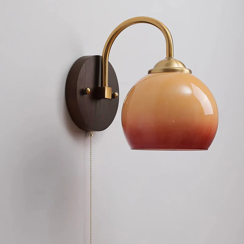 Celestienne Modern Ash Wood Glass Shade Wall Sconce for Bedroom Reading Nooks