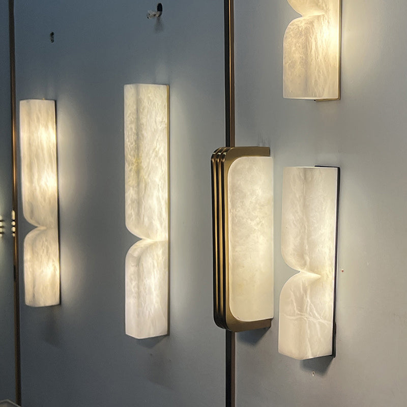 Nocturne French White Copper Marble LED Wall Sconce for Hallway and Stairwell Lighting