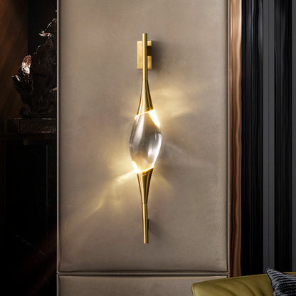 Gravelle Art Deco Brass Waterdrop Crystal Wall Sconce for Hallway and Entryway Lighting