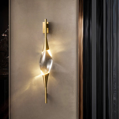 Gravelle Art Deco Brass Waterdrop Crystal Wall Sconce for Hallway and Entryway Lighting