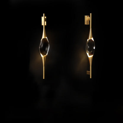 Gravelle Art Deco Brass Waterdrop Crystal Wall Sconce for Hallway and Entryway Lighting