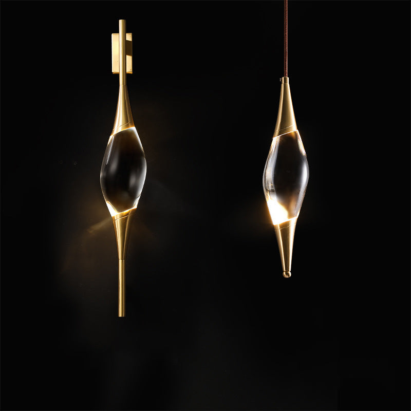 Gravelle Art Deco Brass Waterdrop Crystal Wall Sconce for Hallway and Entryway Lighting