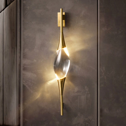 Gravelle Art Deco Brass Waterdrop Crystal Wall Sconce for Hallway and Entryway Lighting