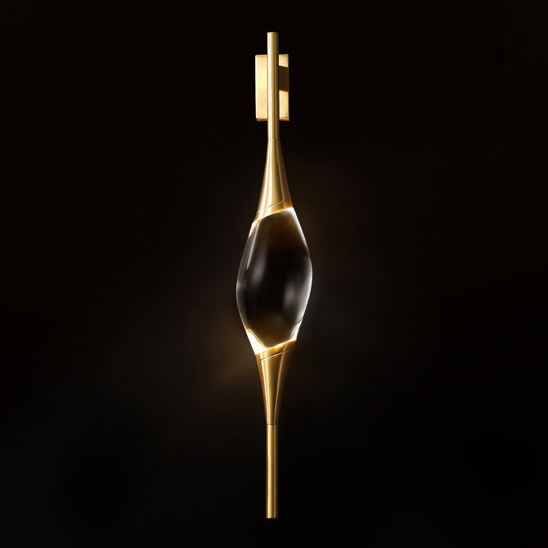 Gravelle Art Deco Brass Waterdrop Crystal Wall Sconce for Hallway and Entryway Lighting