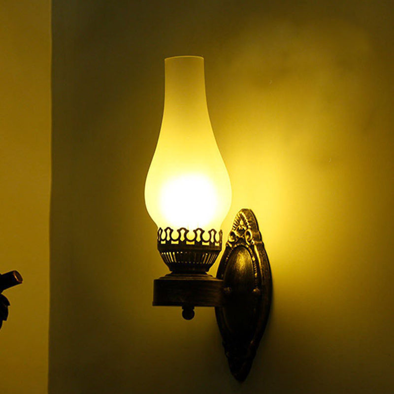 Briolette Retro Bronze Metal Glass Wall Sconce Kerosene-Style for Entryway Ambiance
