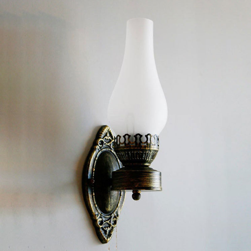 Briolette Retro Bronze Metal Glass Wall Sconce Kerosene-Style for Entryway Ambiance