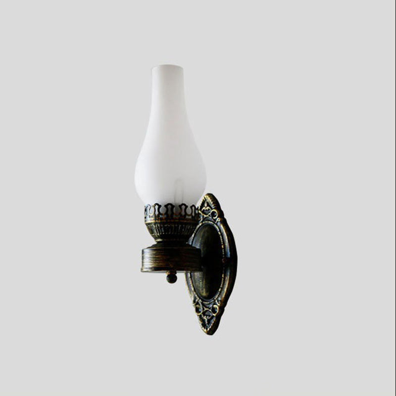 Briolette Retro Bronze Metal Glass Wall Sconce Kerosene-Style for Entryway Ambiance